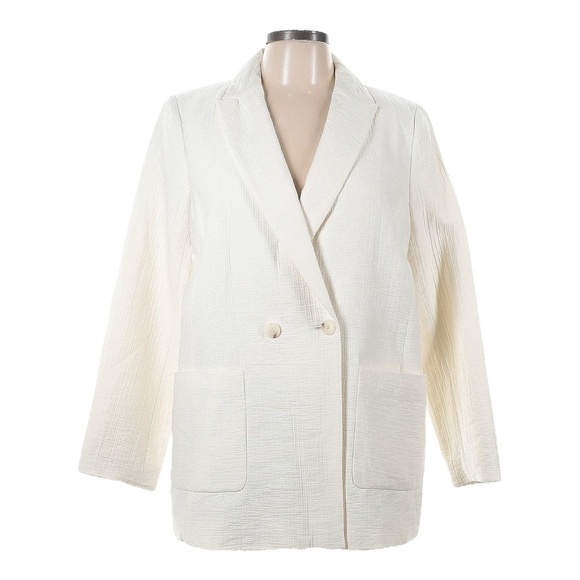 Talbots Textured Double Breasted Ivory Longline Blazer Size 12 NWT Boxy Fit - Picture 1 of 8